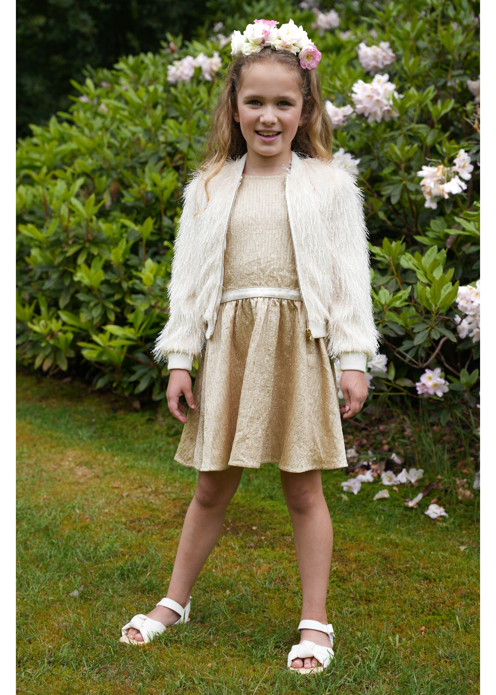 Le Chic Girls Kids C411-5802 SYMIRA crushed satin dress Gold Rush