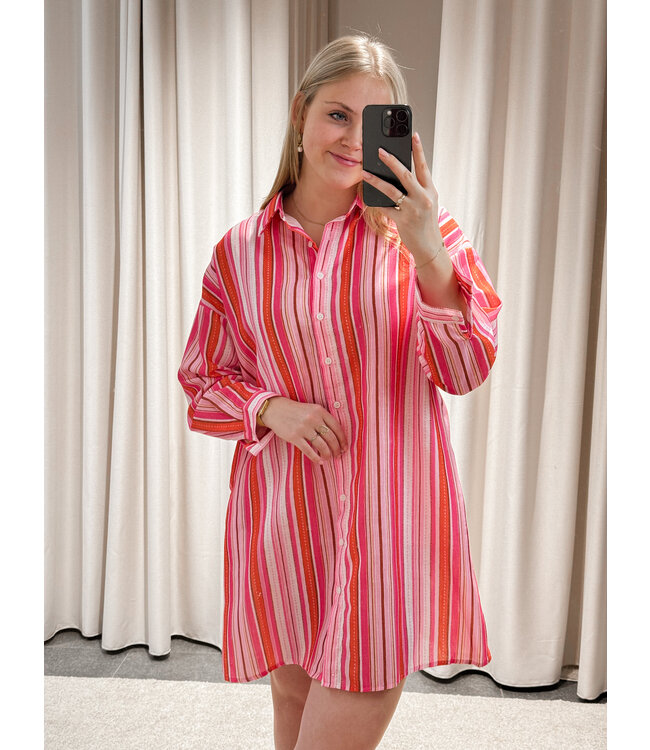 LUCA STRIPED SHIRT JURK - FUCHSIA