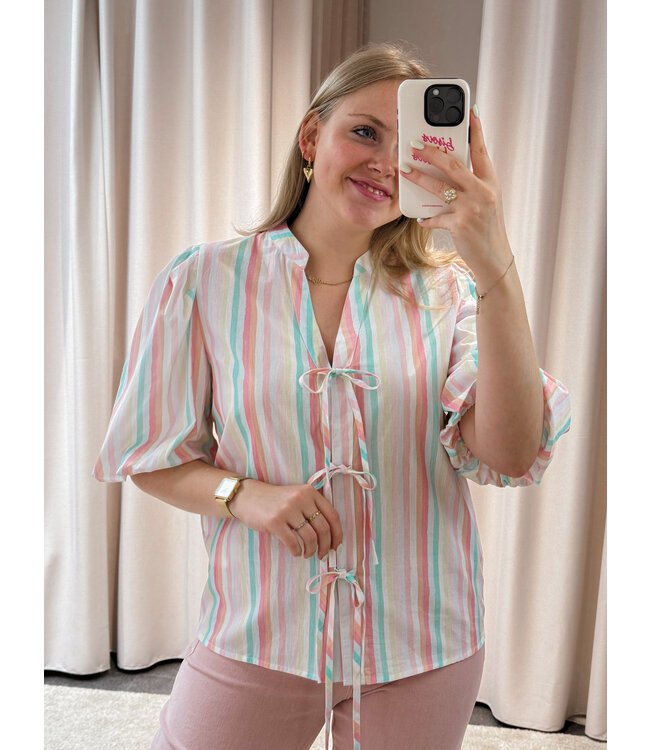 LOTTIE BOW BLOUSE - PINK PASTELS