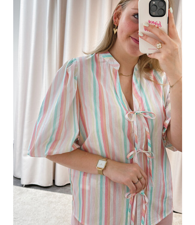 LOTTIE BOW BLOUSE - PINK PASTELS