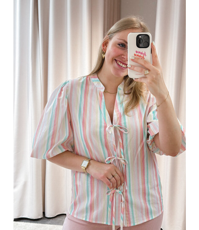 LOTTIE BOW BLOUSE - PINK PASTELS