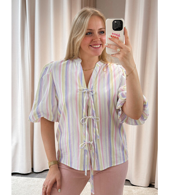 LOTTIE BOW BLOUSE - LILA PASTELS