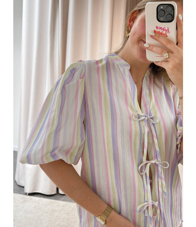 LOTTIE BOW BLOUSE - LILA PASTELS
