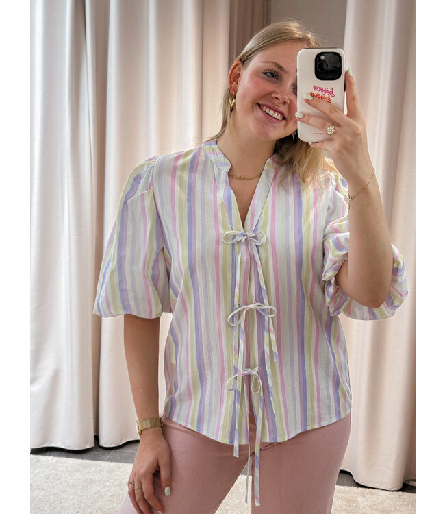 LOTTIE BOW BLOUSE - LILA PASTELS