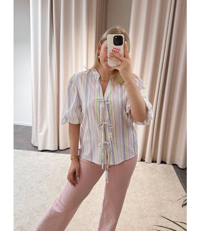 LOTTIE BOW BLOUSE - LILA PASTELS