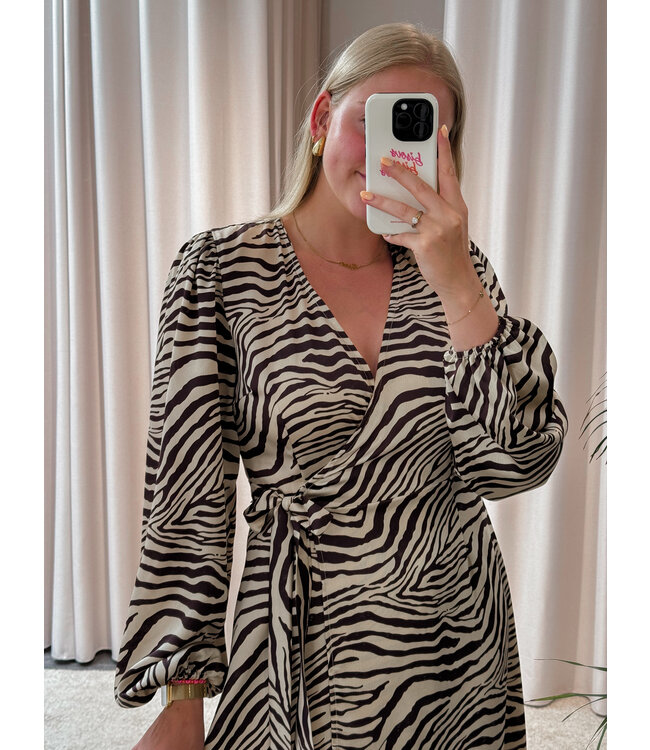 Hanna zebra wikkeljurk - beige/bruin