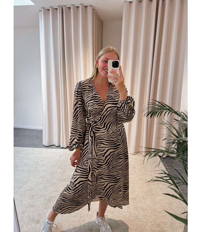 Hanna zebra wikkeljurk - beige/bruin