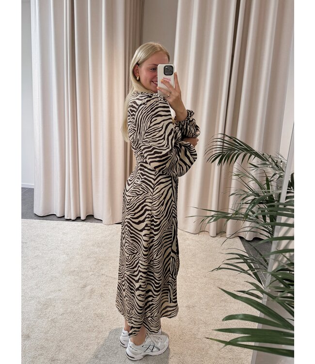Hanna zebra wikkeljurk - beige/bruin