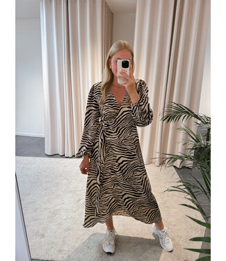 Hanna zebra wikkeljurk - beige/bruin