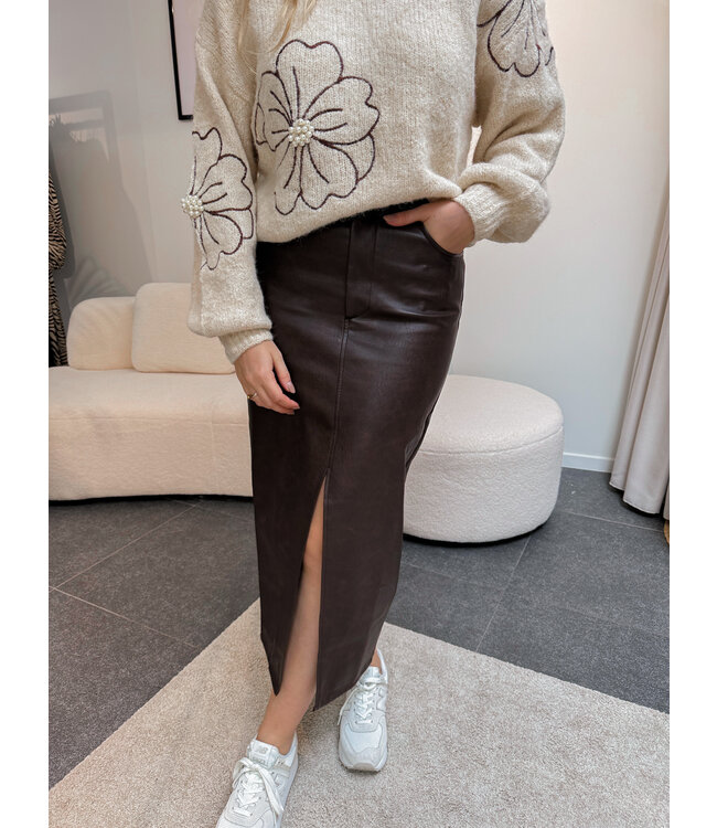 HILDA FAUX LEATHER SKIRT - CHOCO