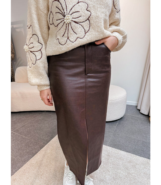 HILDA FAUX LEATHER SKIRT - CHOCO