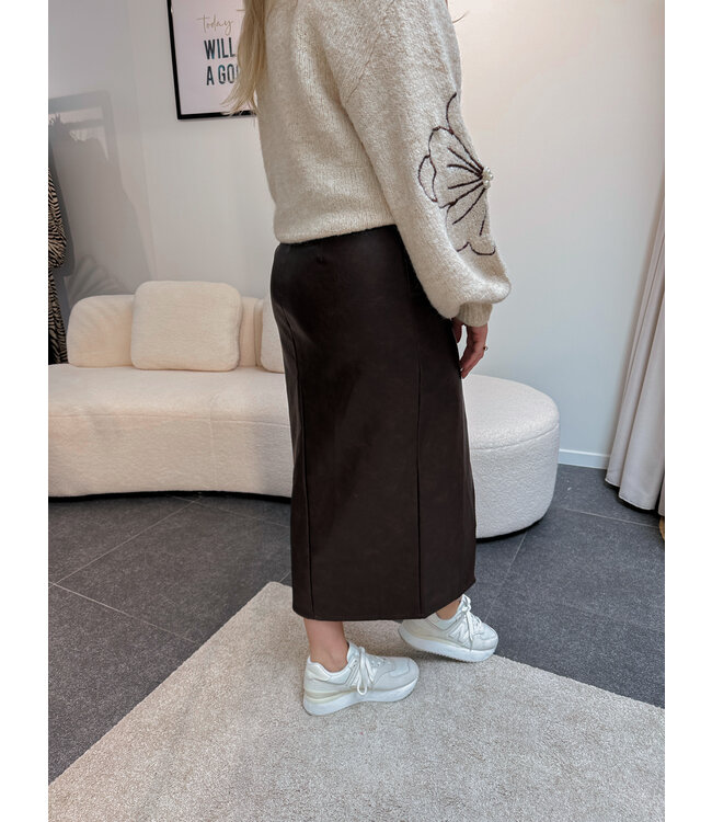 HILDA FAUX LEATHER SKIRT - CHOCO