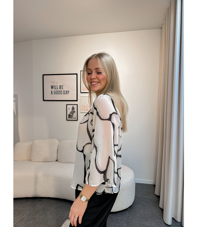 Lisa sheer blouse wit/zwart