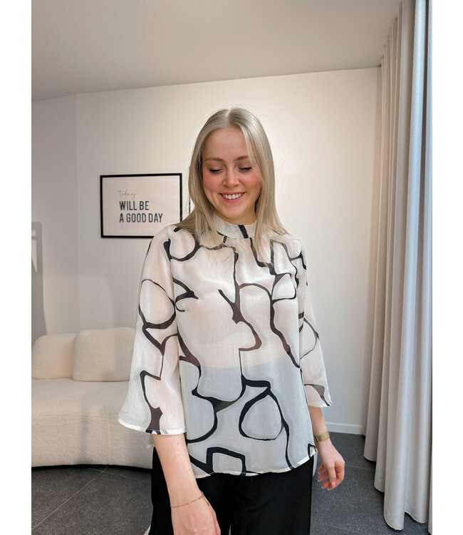 Lisa sheer blouse wit/zwart