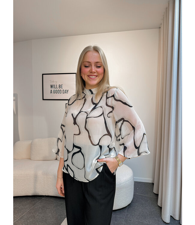 Lisa sheer blouse wit/zwart