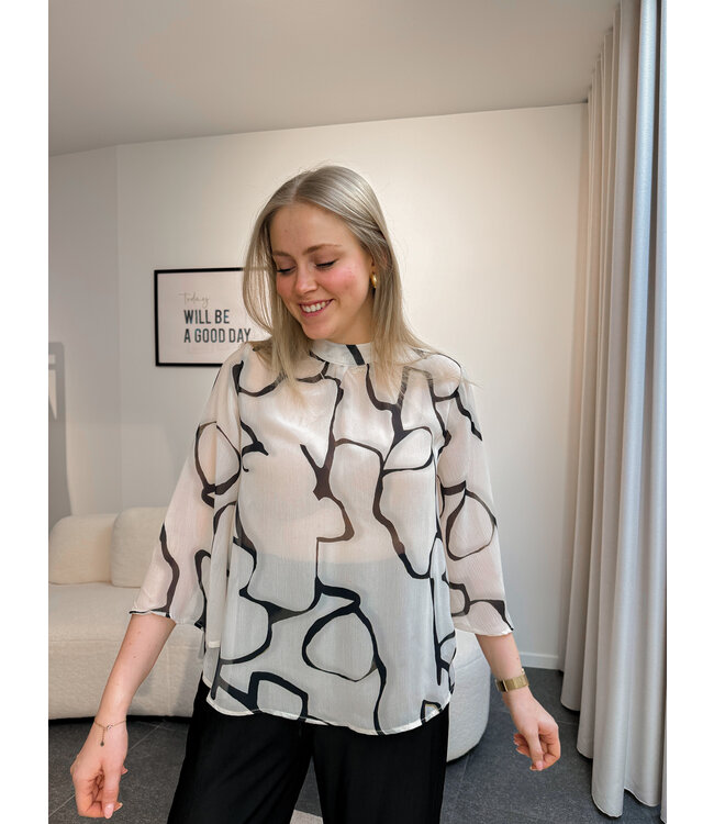Lisa sheer blouse wit/zwart