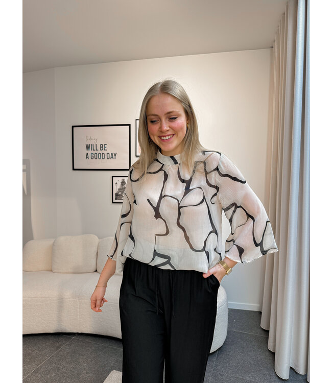 Lisa sheer blouse wit/zwart