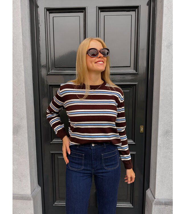 Julie pull donkerbruin-blauw