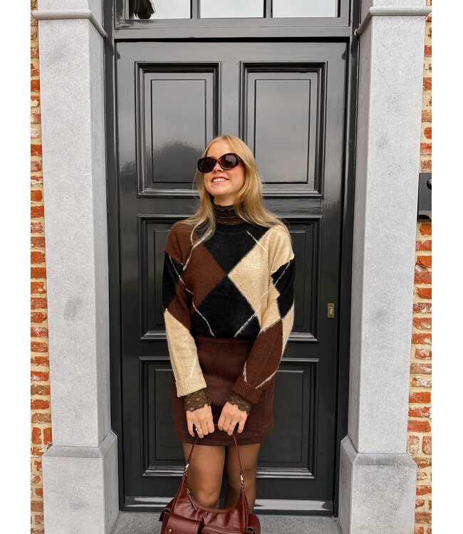 Ines pull bruin-zwart