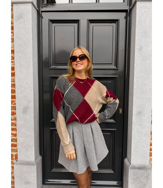 Ines pull burgundy-donkergrijs