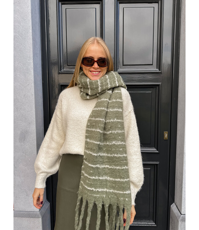 Sjaal gestreept kaki-crème