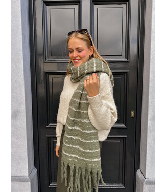 Sjaal gestreept kaki-crème