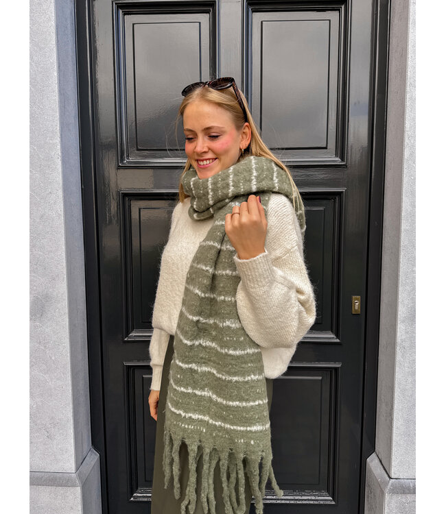 Sjaal gestreept kaki-crème