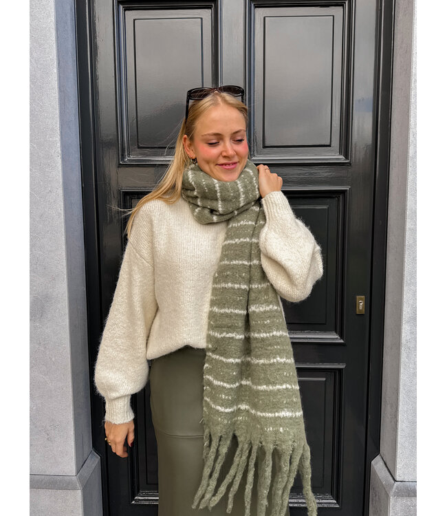 Sjaal gestreept kaki-crème