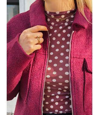 Polka dot mesh top burgundy