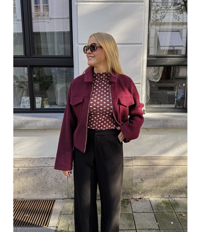 Polka dot mesh top burgundy