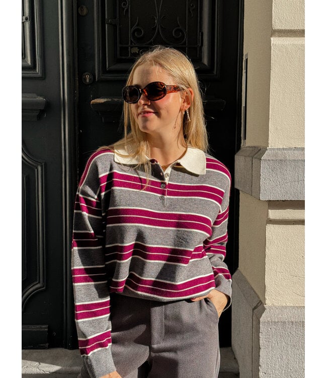 Anna polo grijs-bordeaux