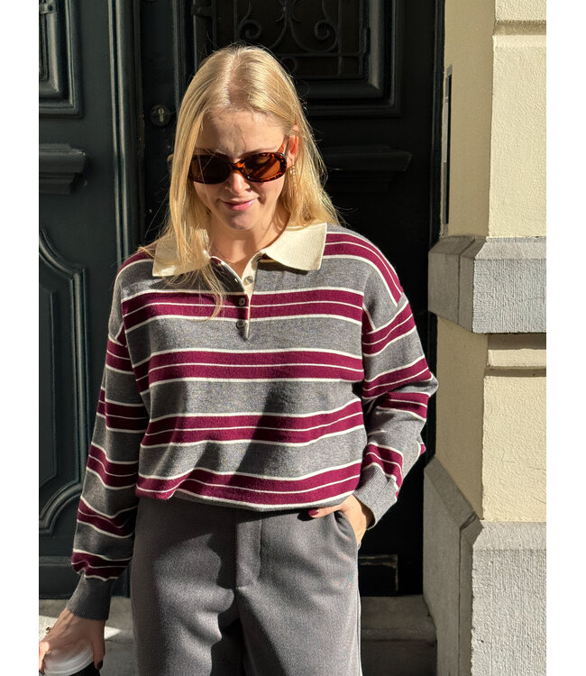 Anna polo grijs-bordeaux