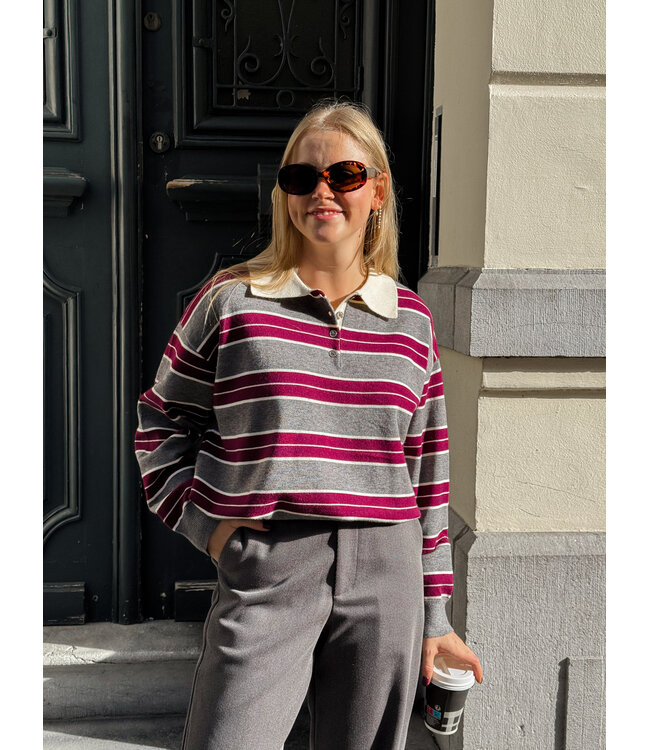 Anna polo grijs-bordeaux