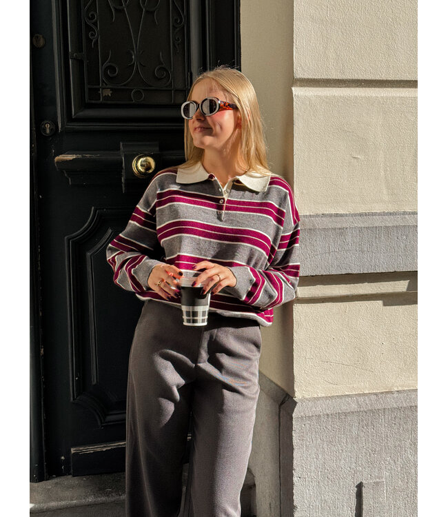 Anna polo grijs-bordeaux