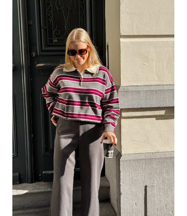 Anna polo grijs-bordeaux