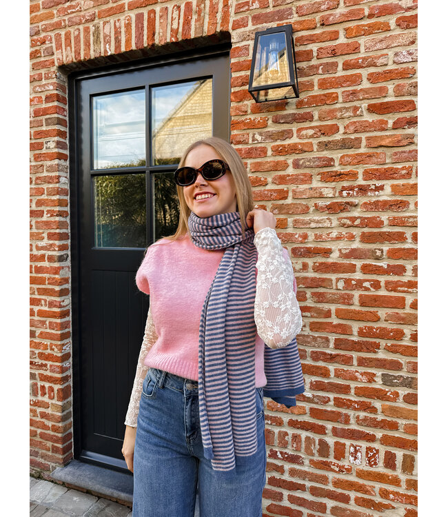 Tyra sjaal roze-lichtblauw