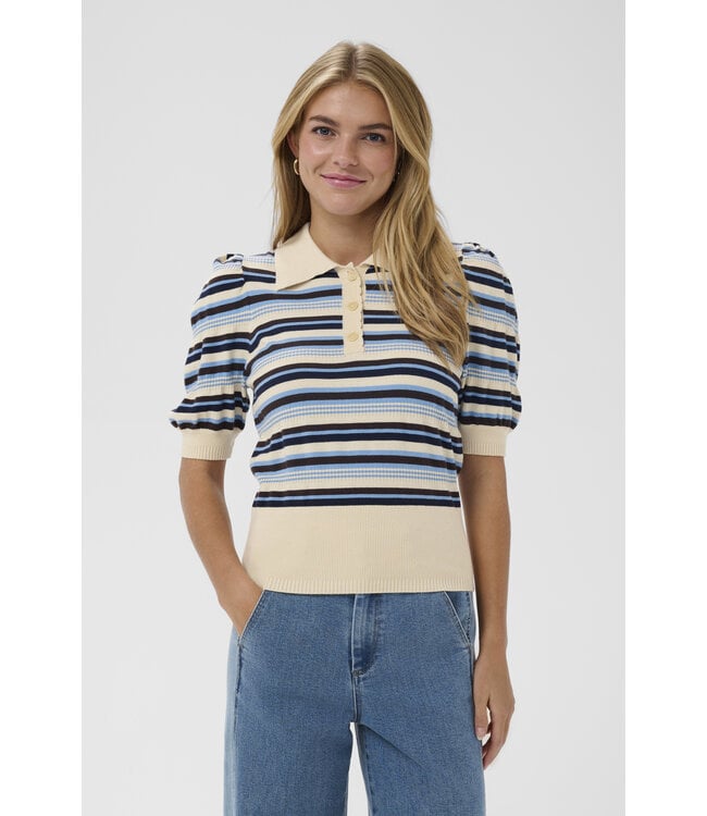 Phillia polo beige-blauw