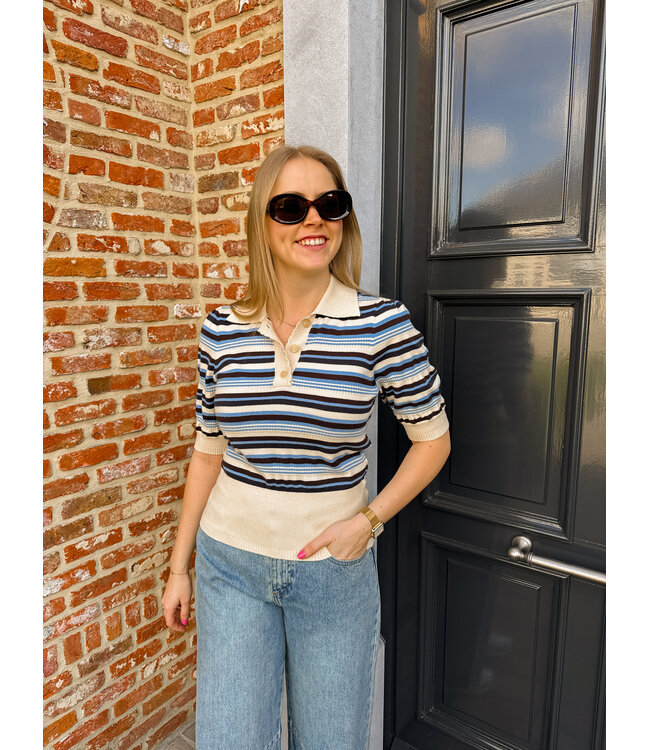 Phillia polo beige-blauw