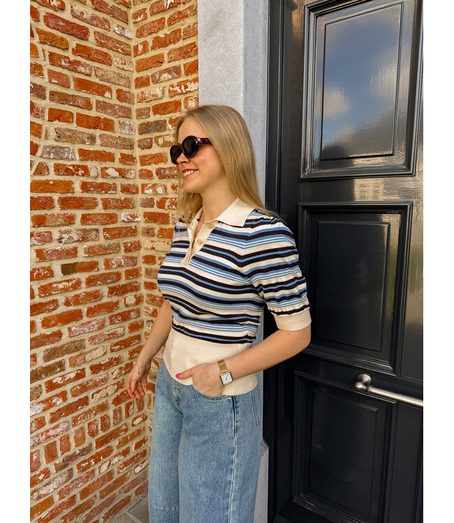 Phillia polo beige-blauw