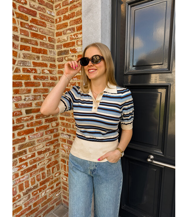 Phillia polo beige-blauw