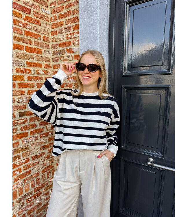 Philene gestreepte sweater donkerblauw