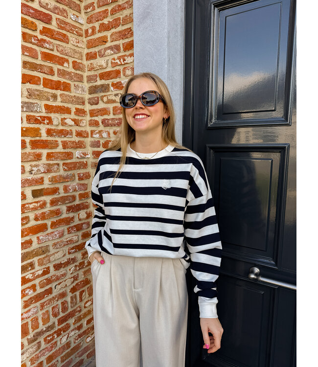 Philene gestreepte sweater donkerblauw