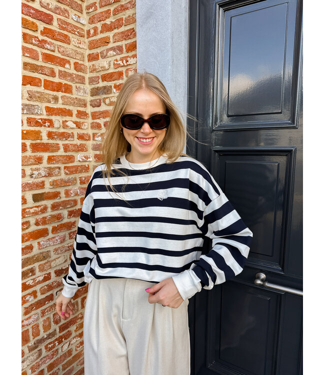 Philene gestreepte sweater donkerblauw