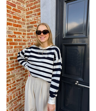 Philene gestreepte sweater donkerblauw