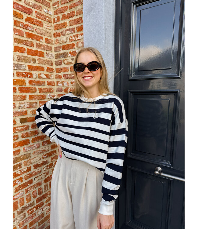 Philene gestreepte sweater donkerblauw