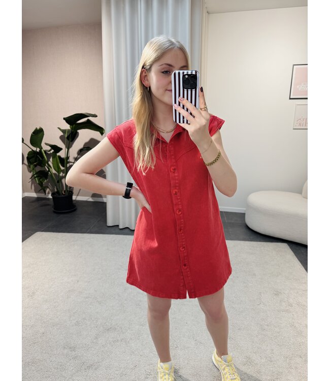 Celia denim jurk rood