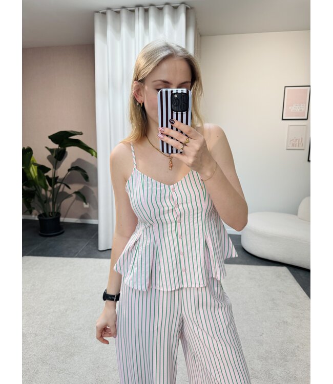 Isela gestreepte top roos-groen