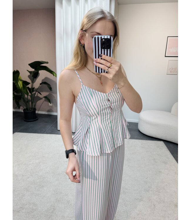 Isela gestreepte top roos-groen