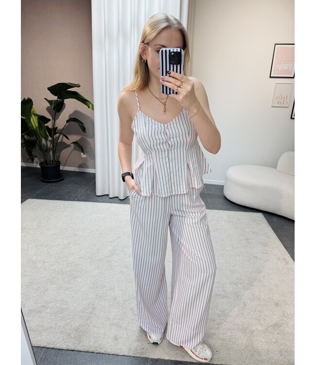 Cataleya gestreepte broek roos-groen