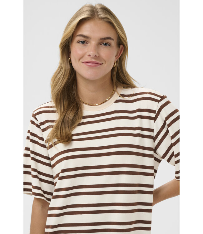 Renalda gestreepte jurk bruin